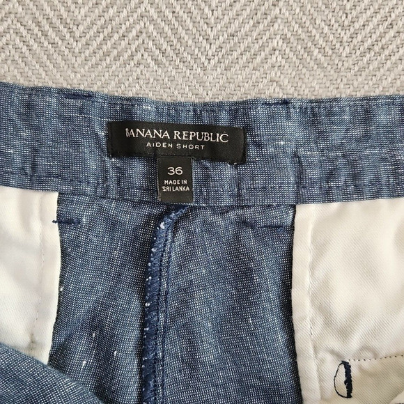 Banana Republic Aiden Shorts Men's 36 Blue Twill Linen Blend 9" Inseam EUC - Picture 9 of 13
